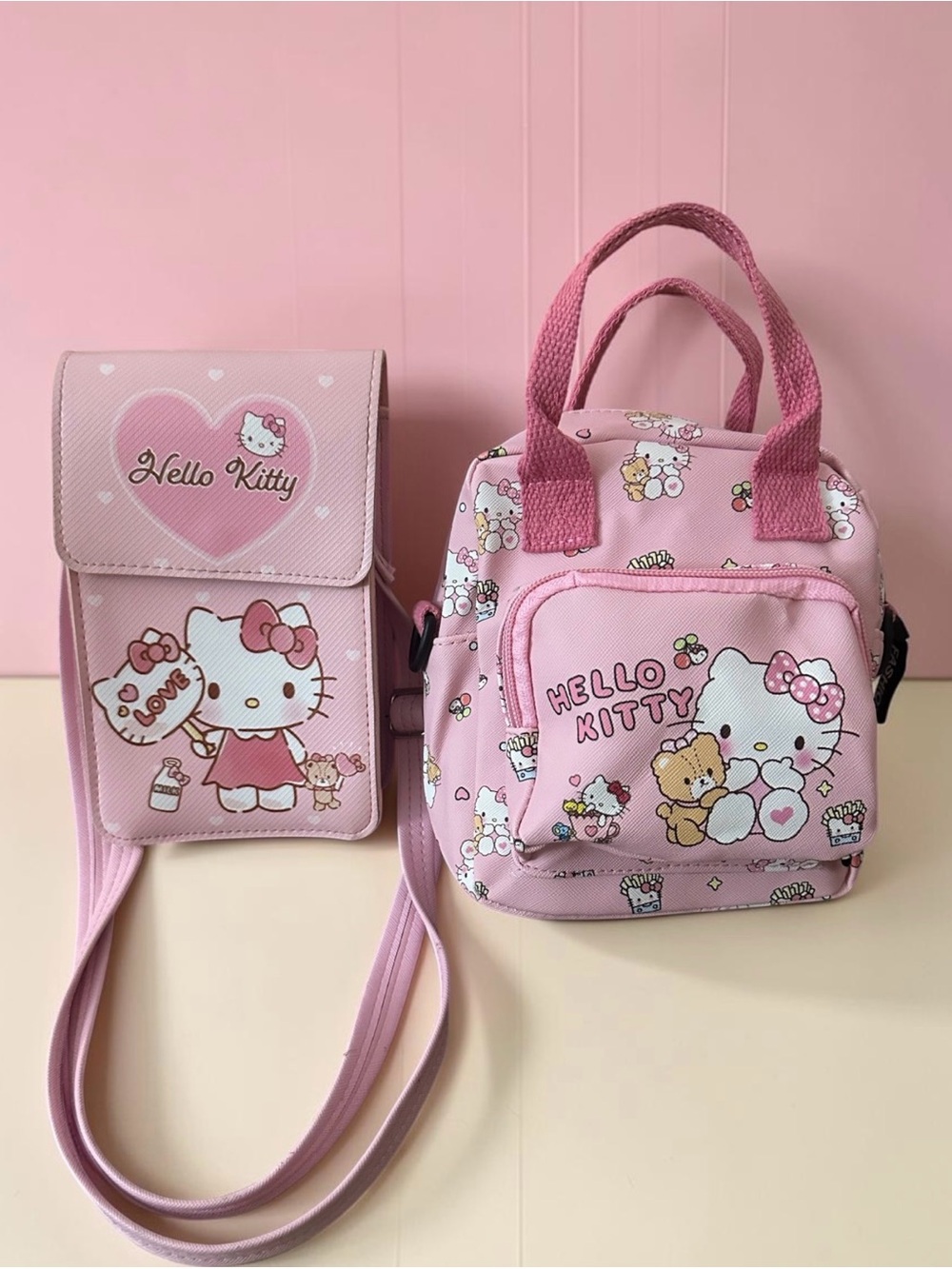 Hello Kitty Kids Pink Crossbody and Mini Tote Bag Set NEW